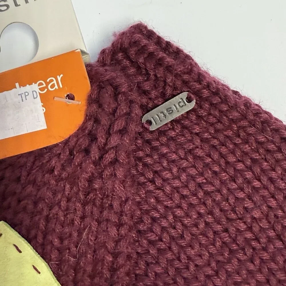 Pistil Wool Blend Stitched Heart Fingerless Gloves Handwear Gants Plum New